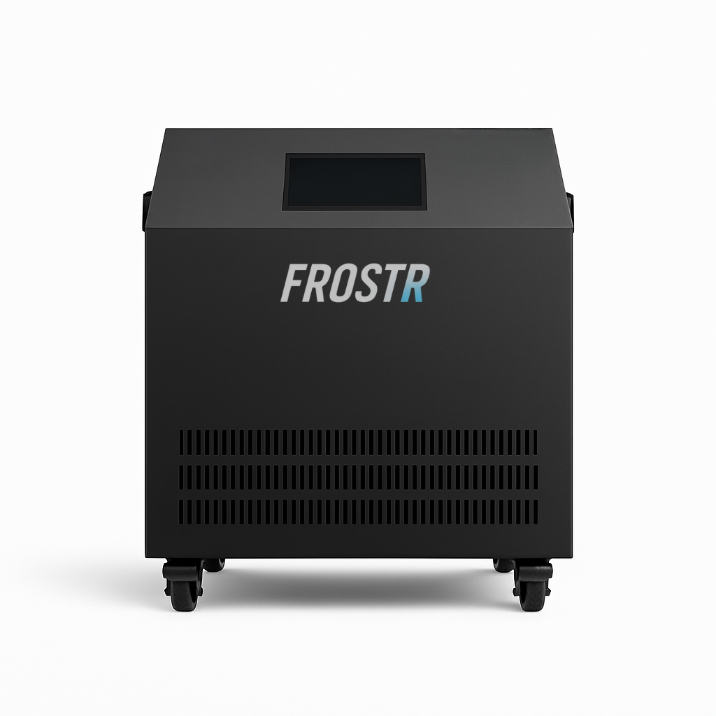 Black Water Chiller Ice Bath Cold Plunge device with 'FROSTR' branding on a white background