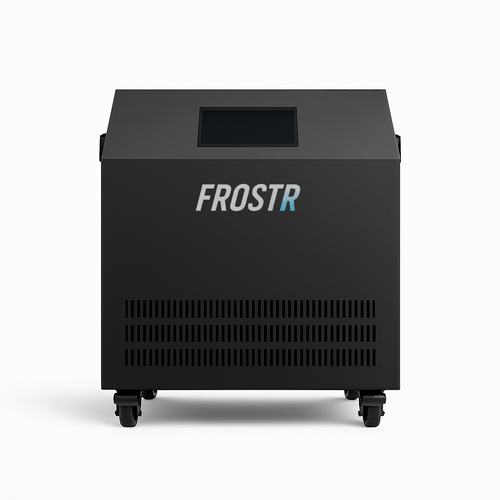 Black Water Chiller Ice Bath Cold Plunge device with 'FROSTR' branding on a white background
